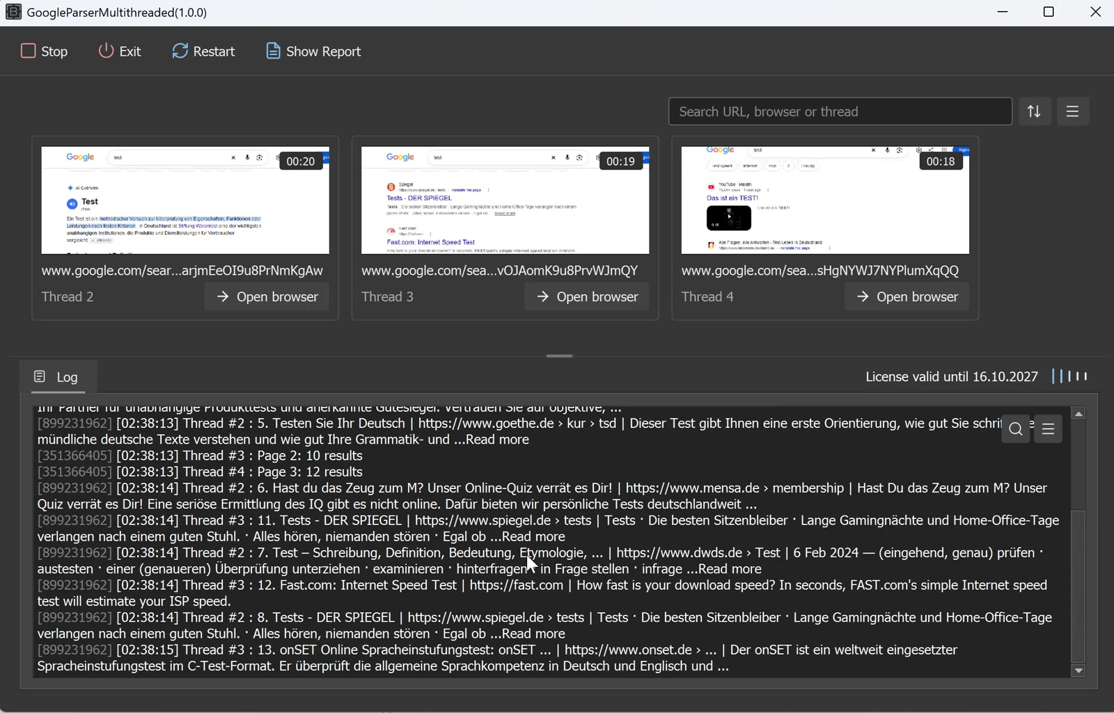 Compiled Windows application running three browser threads