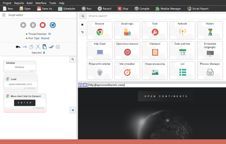 Interface utilisateur de BrowserAutomationStudio